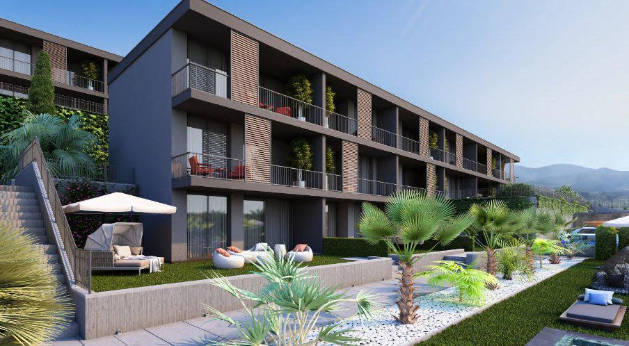 Апартаменты с видом на озеро в новом жилом комплексе с бассейном и фитнес-центром, Бодрум, Турция