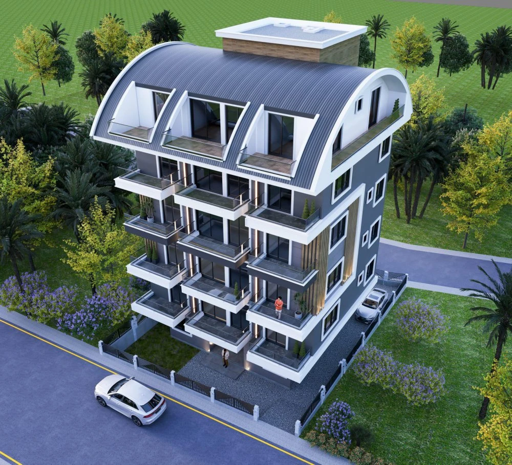 Небольшой жилой комплекс с бассейном и тренажерным залом, 400 м до пляжа, в центре Авсаллара, Турция