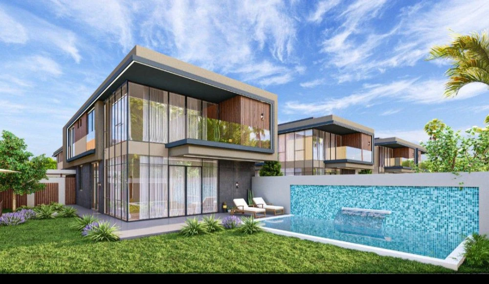 Новый охраняемый комплекс вилл с бассейнами и парковочными местами, Дёшемеалты, Турция