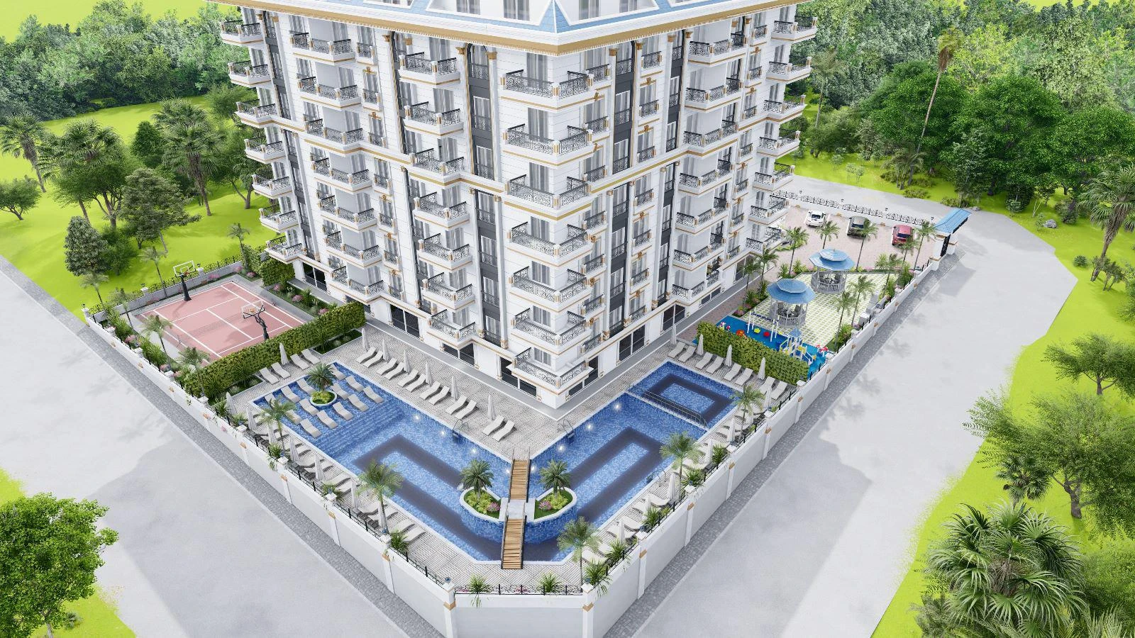 Жилой комплекс с бассейном, сауной и спортивными площадками, Авсаллар, Турция