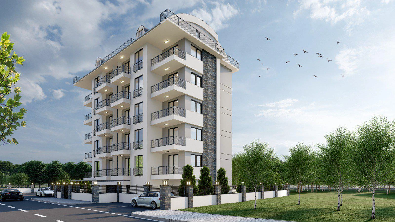 Небольшой жилой комплекс с бассейном, 750 м до пляжа, Окурджалар, Турция