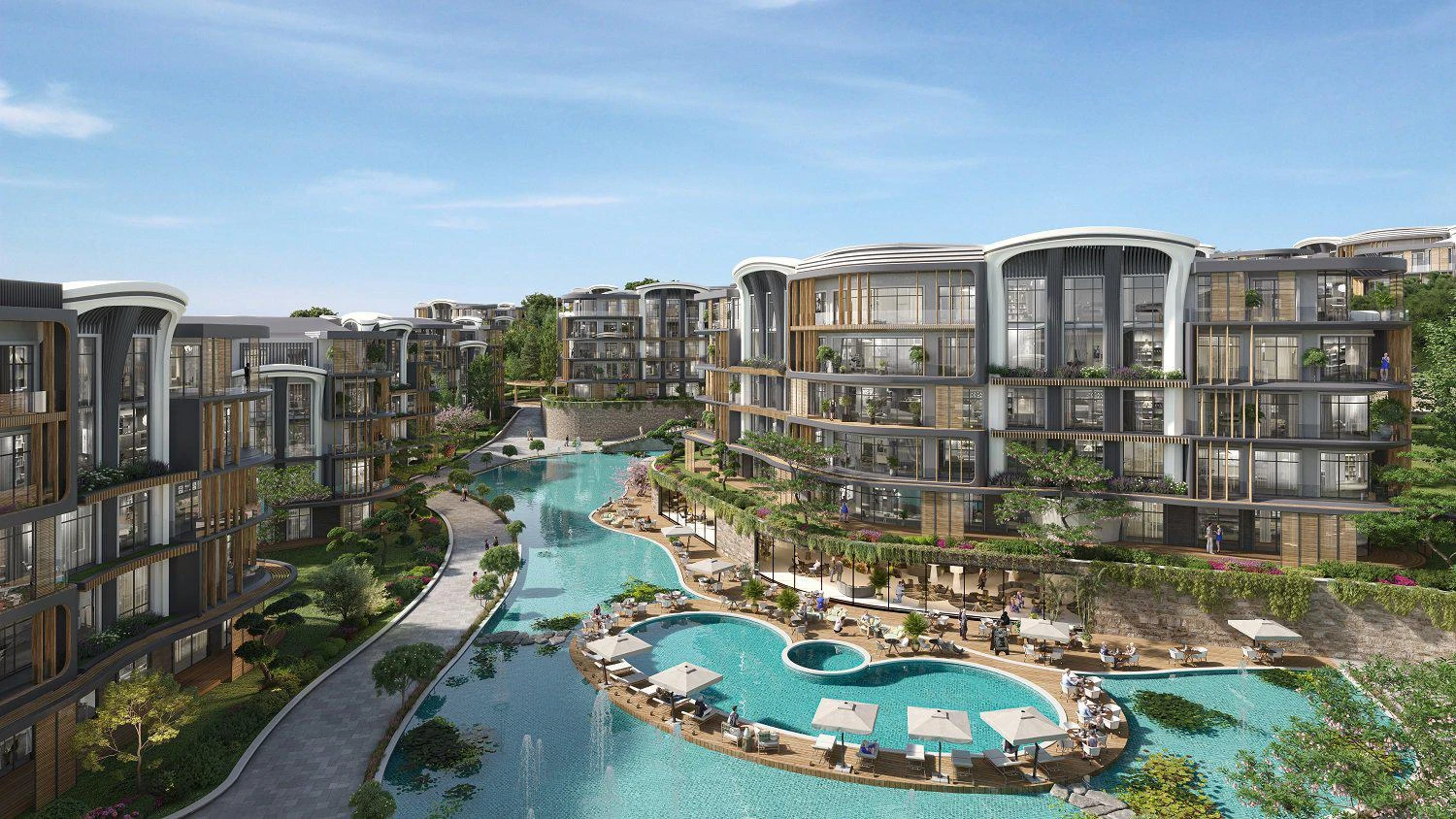 Новая малоэтажная резиденция с бассейнами, зелеными зонами и детскими площадками, Коджаэли, Турция