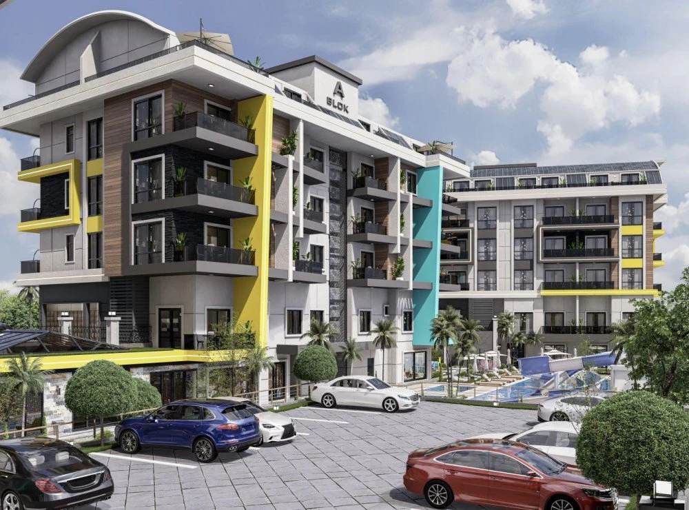 Жилой комплекс с бассейнами и аквапарком, в зелёном и спокойном районе Оба, Алания, Турция