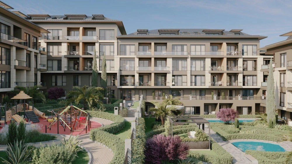 Апартаменты с видом на парк и море, в жилом комплексе с бассейнами, Бююкчекмедже, Стамбул, Турция