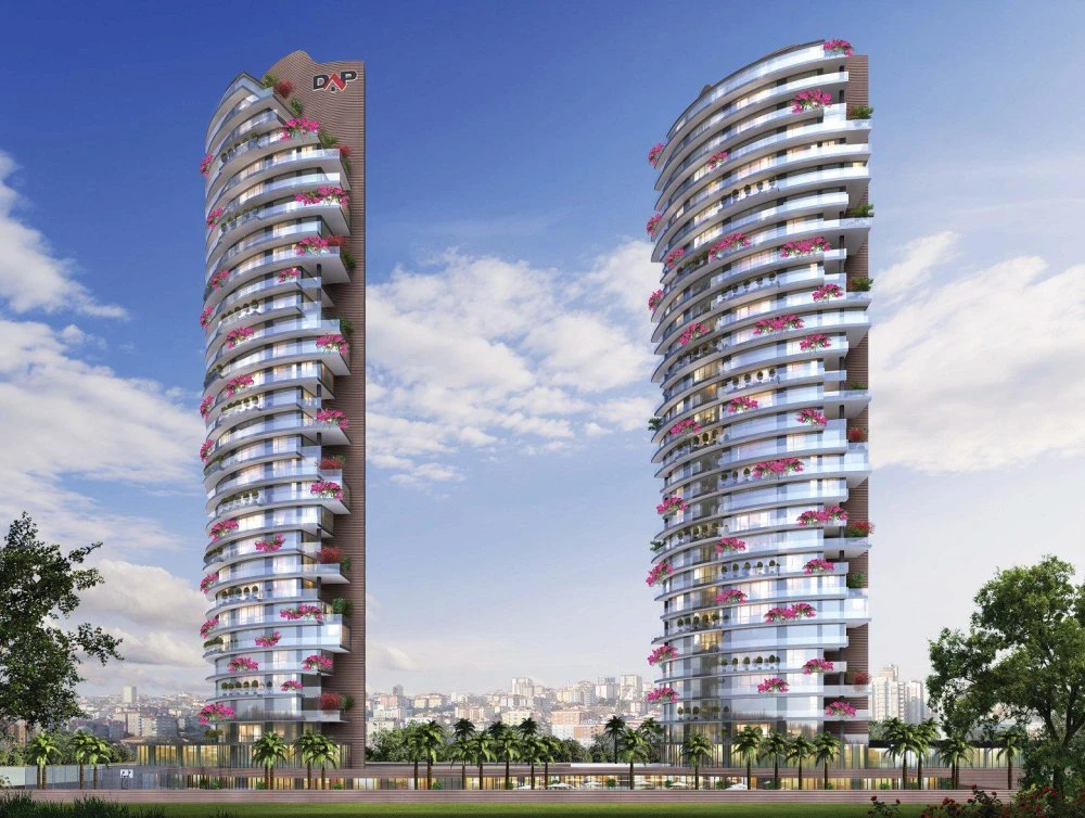 Апартаменты с террасами в высотной резиденции с бассейном и панорамным видом, рядом со станцией метро, Стамбул, Турция