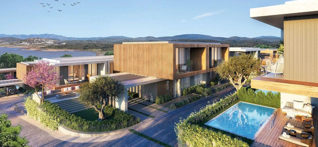 Новый жилой комплекс таунхаусов с частным пляжем в Бодруме, Мугла, Турция