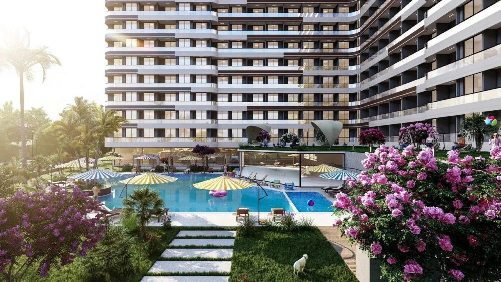 Жилой комплекс с бассейном, парковкой, зоной барбекю, Коджахасанлы, Мерсин, Турция