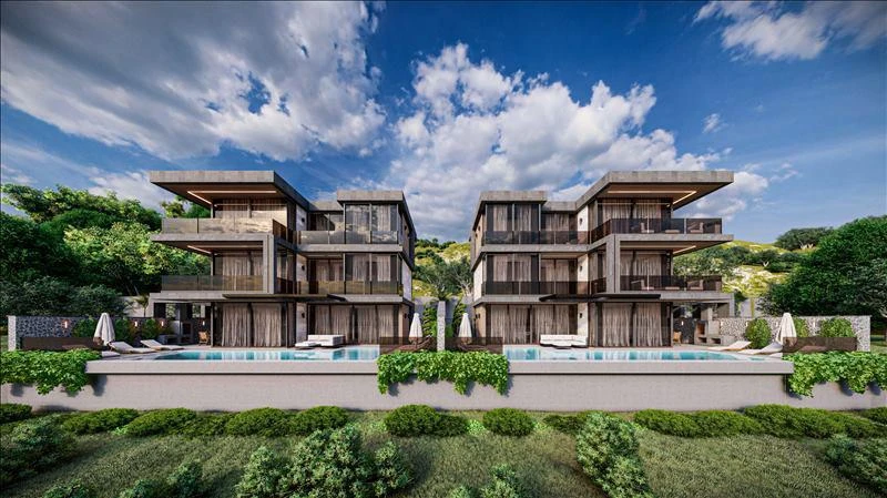 Новые меблированные виллы с панорамными видами и бассейнами, Фетхие, Турция