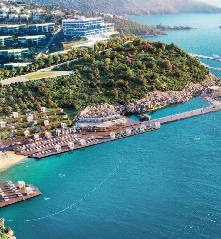 Трёхуровневые дома в жилом комплексе с частным пляжем, пристанью, широким спектром услуг в Бодруме, Мугла, Турция