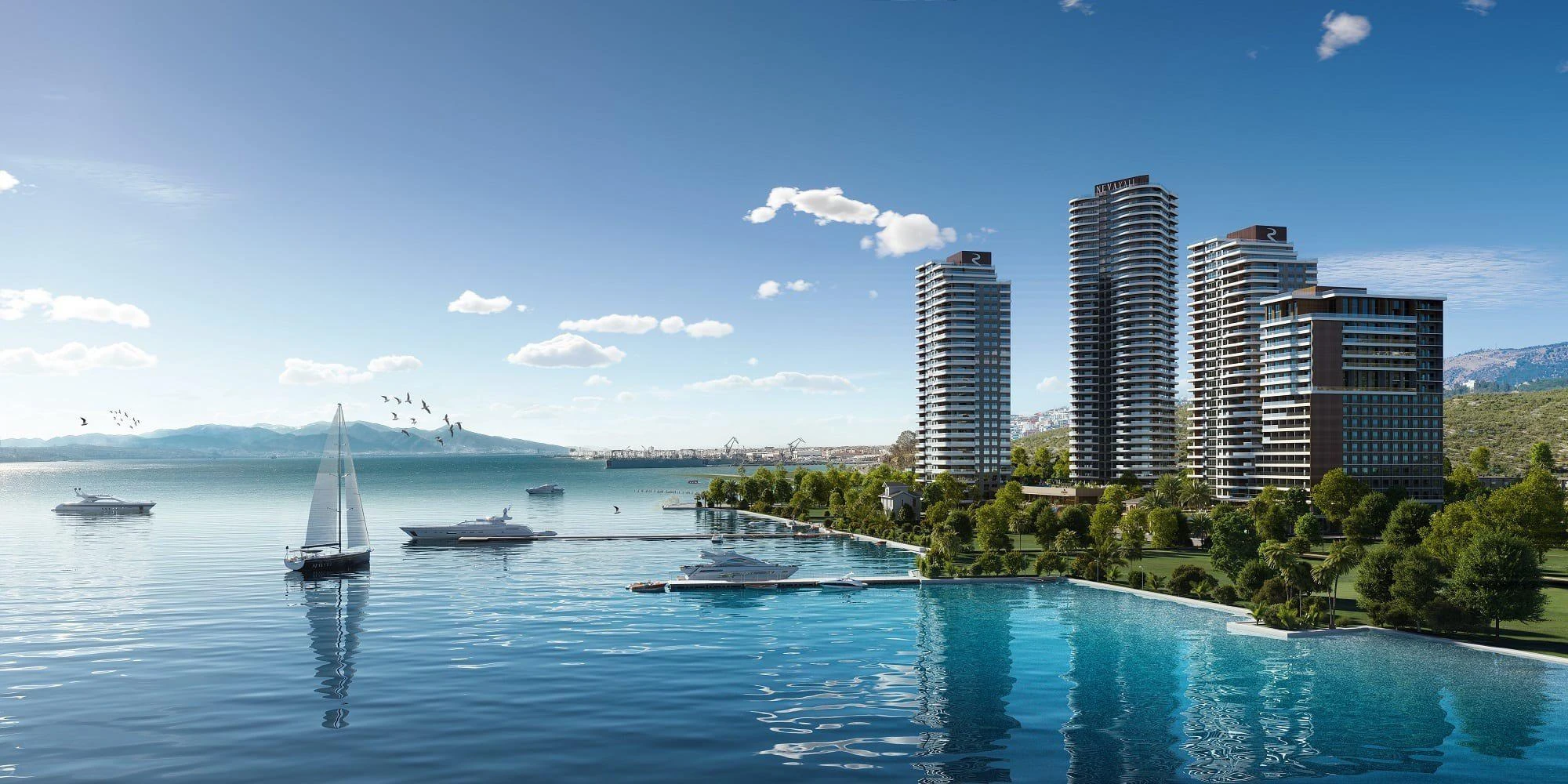 Апартаменты премиум-класса на первой линии у Эгейского моря, в спокойном районе центра города Измир, Турция