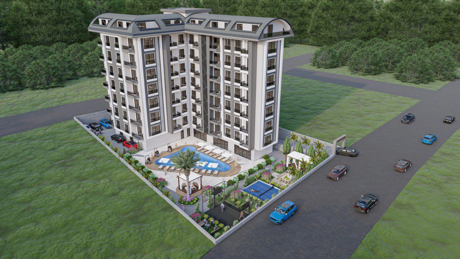 Жилой комплекс с игровыми площадками, бассейном, сауной, площадкой для барбекю, Авсаллар, Турция