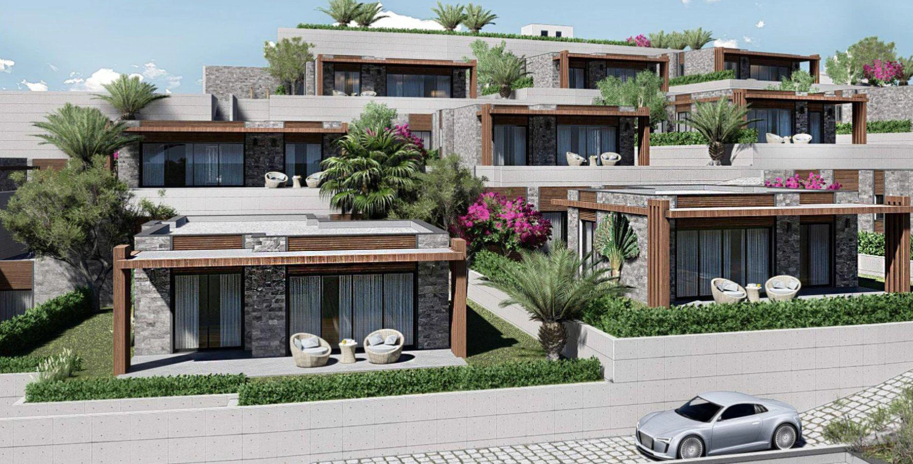 Виллы с личными садами и парковками, с панорамным видом на Бодрум и бухту Гюмбет, Турция