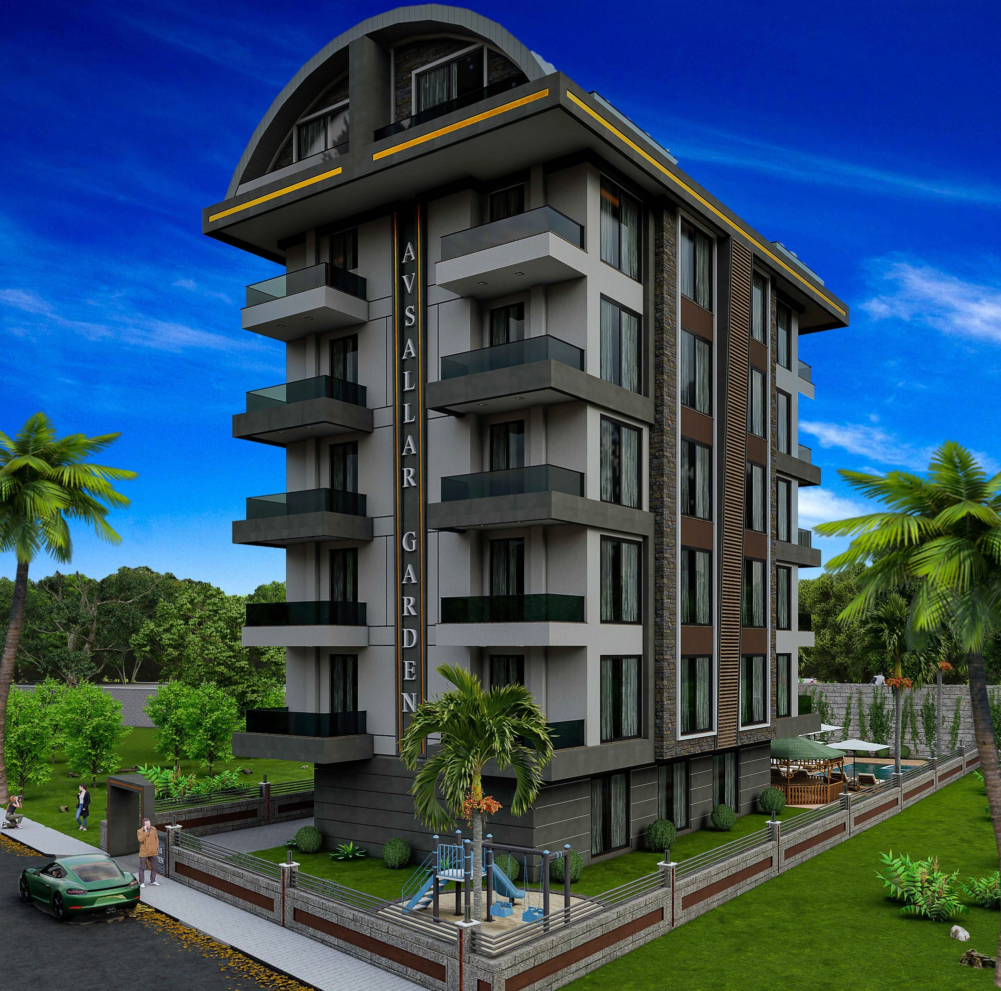 Небольшой жилой комплекс с бассейном, тренажерным залом и парковкой, Авсаллар, Турция