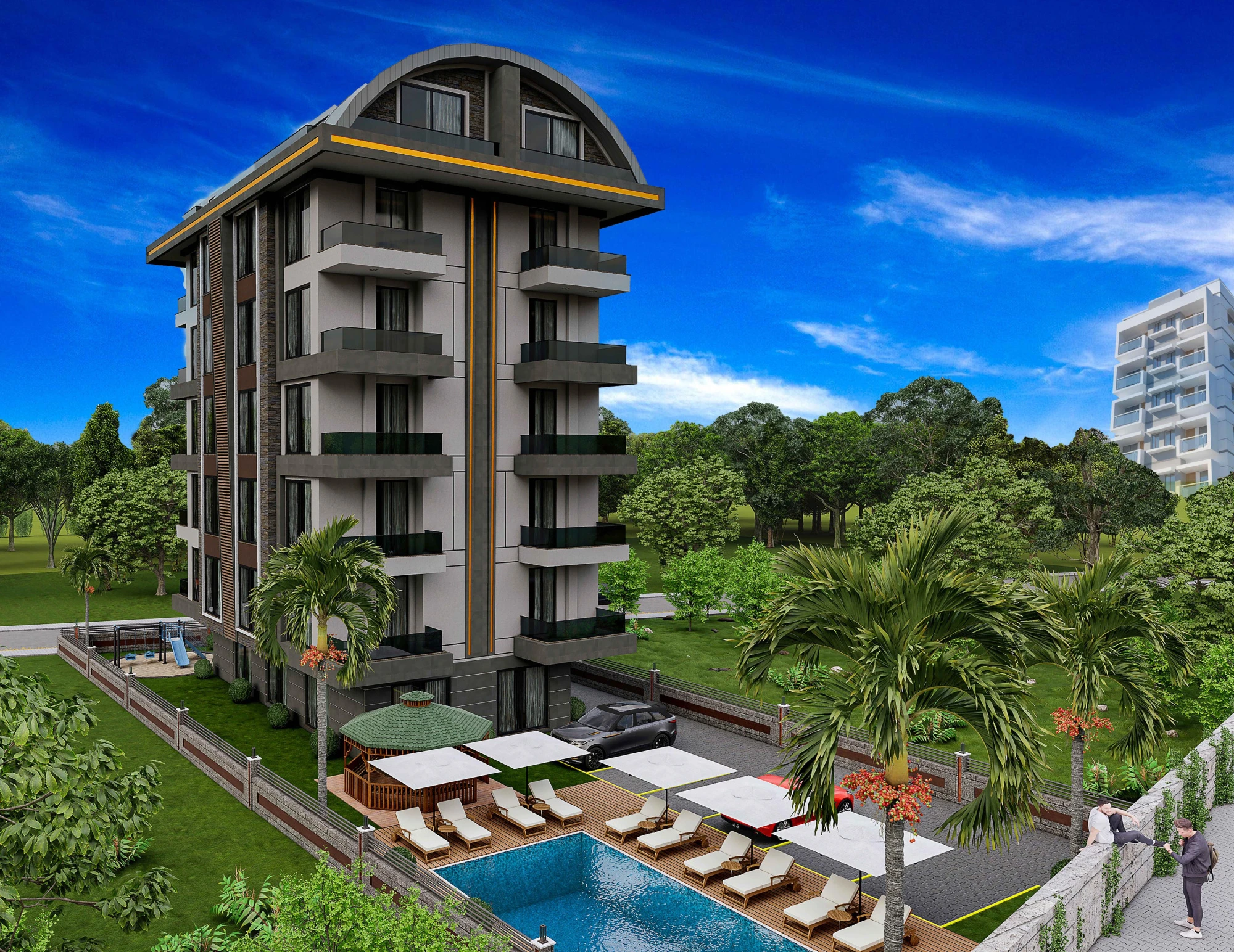 Небольшой жилой комплекс с бассейном, тренажерным залом и парковкой, Авсаллар, Турция