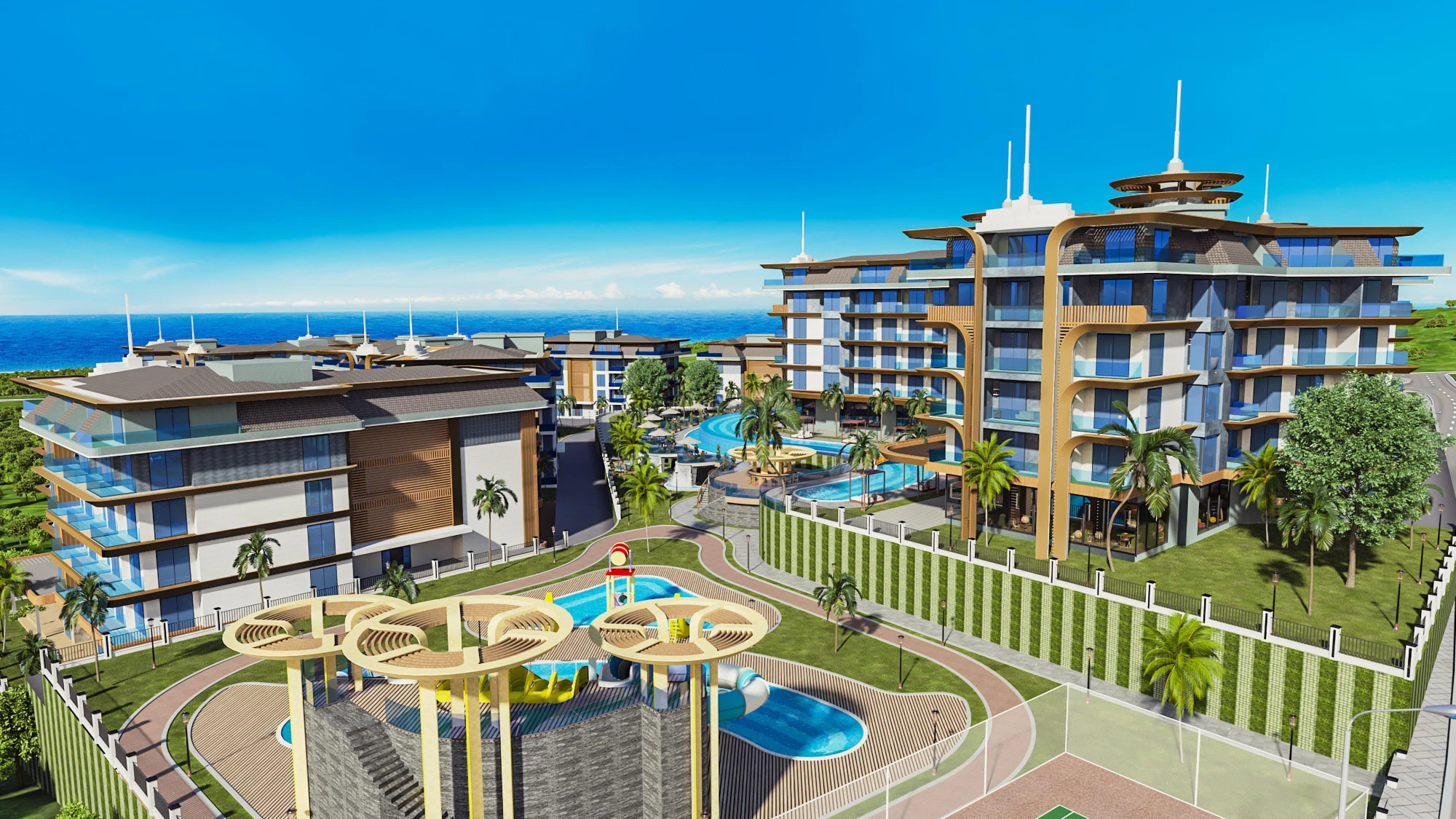 Жилой комплекс с разнообразными объектами инфраструктуры и зонами отдыха, 800 метров до моря, Кестель, Алания, Турция